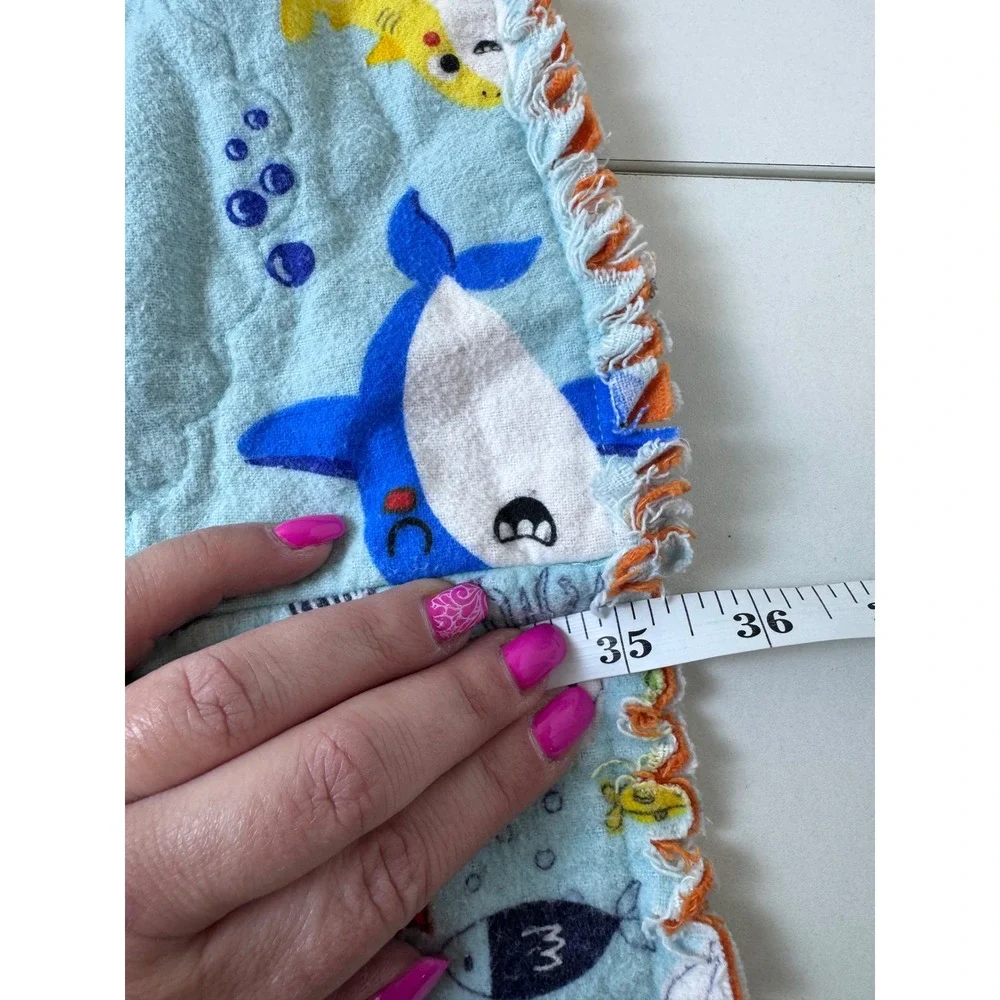 Handmade Shark Sea Creature Flannel Rag Quilt Kids Soft Coastal Nautical‎ Indie